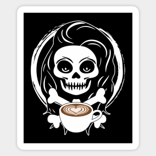 Barista Skull and Coffee Cup White Logo Sticker